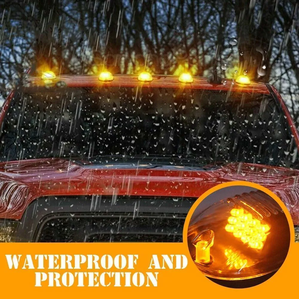 2025 Upgrade No Drill Car Cab Lights Solar Car Cab Lights for Truck Wireless Cab Lights for Truck, Solar Powered Cab Led Lights Vibration Sensor Roof Lights, Cab Marker Lights (Yellow)