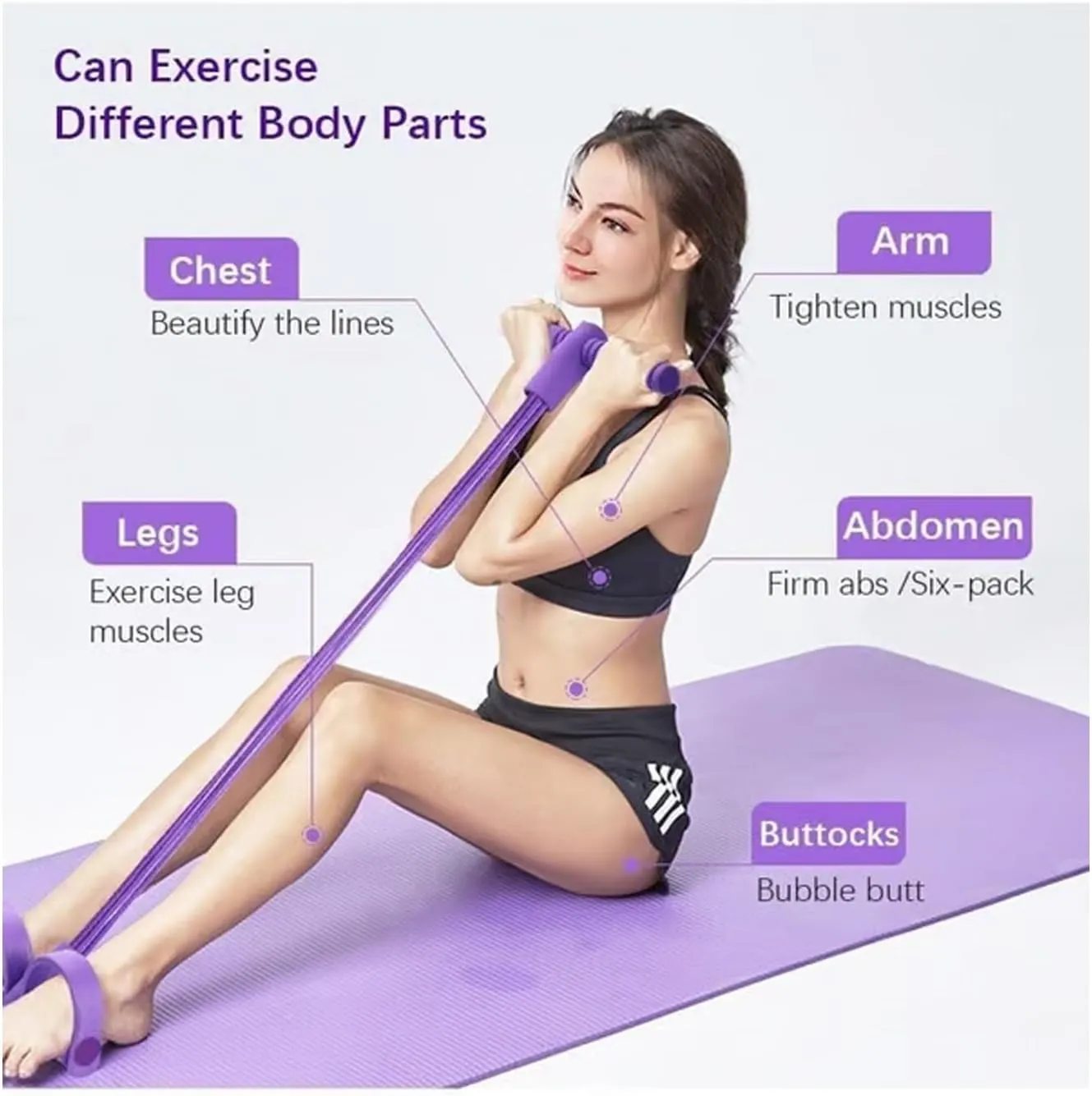 21 Fitness Resistance Bands-4 Tube Pedal Ankle Puller, Multifunction Exercise Stirrup Puller with Handle, Pilates Equipment for Full Body Workout Back Waist Stomach Muscles(Pink,6-Tube)