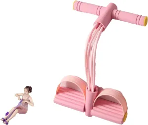 21 Fitness Resistance Bands-4 Tube Pedal Ankle Puller, Multifunction Exercise Stirrup Puller with Handle, Pilates Equipment for Full Body Workout Back Waist Stomach Muscles(Pink,6-Tube)