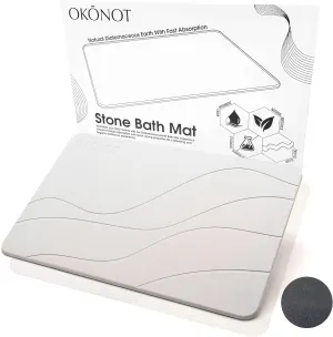 23.5” x 15” - Stone Bath Mat, Natural Diatomaceous Earth Shower Mat, Non-Slip Ultra Absorbent Fast Drying Bathroom Slip Resistant Floor Mat (Fluide Onde, Off White)