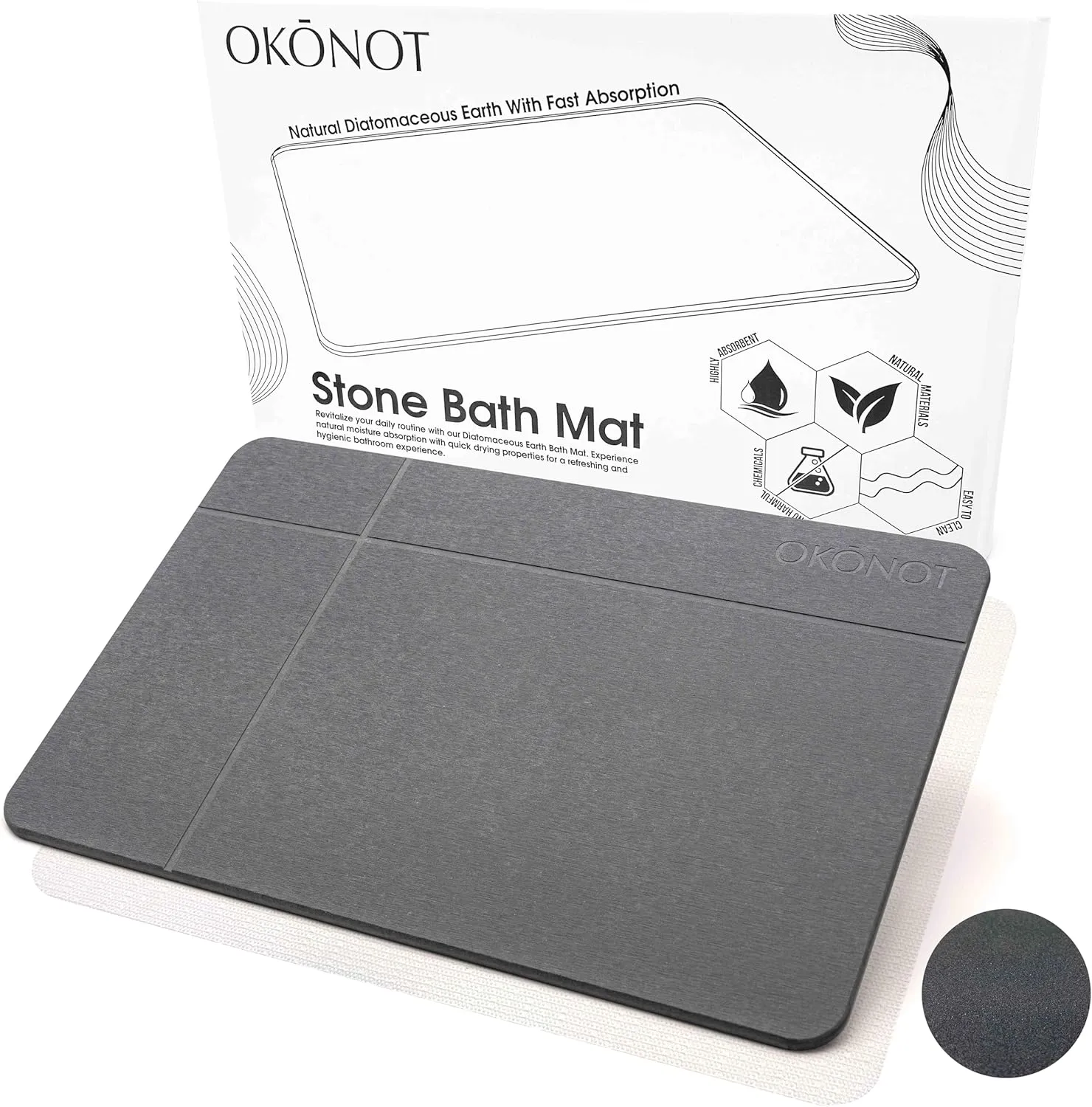 23.5” x 15” - Stone Bath Mat, Natural Diatomaceous Earth Shower Mat, Non-Slip Ultra Absorbent Fast Drying Bathroom Slip Resistant Floor Mat (Risveglio, Dark Gray)