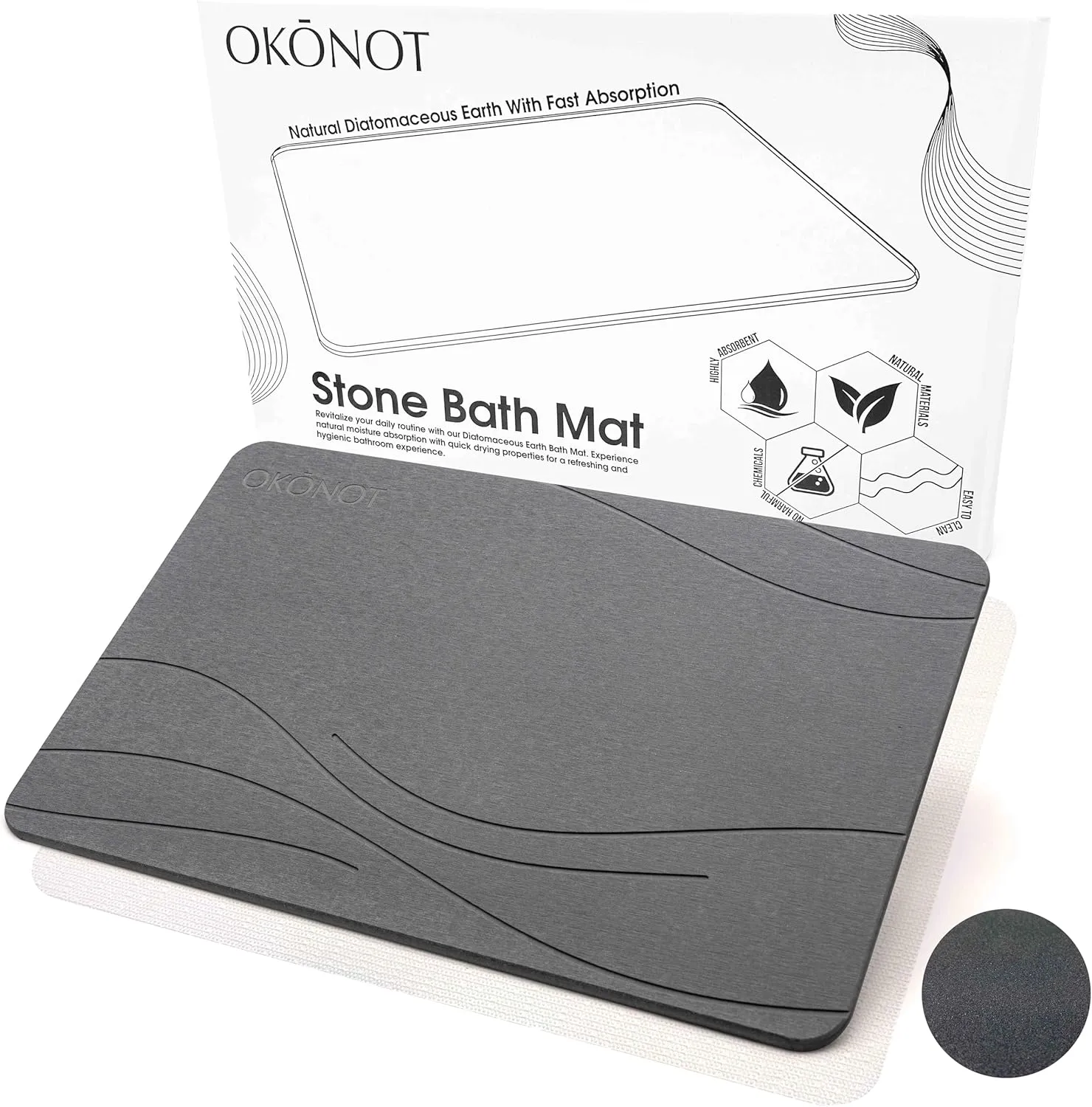 23.5” x 15” - Stone Bath Mat, Natural Diatomaceous Earth Shower Mat, Non-Slip Ultra Absorbent Fast Drying Bathroom Slip Resistant Floor Mat (Vento Leggero, Dark Gray)