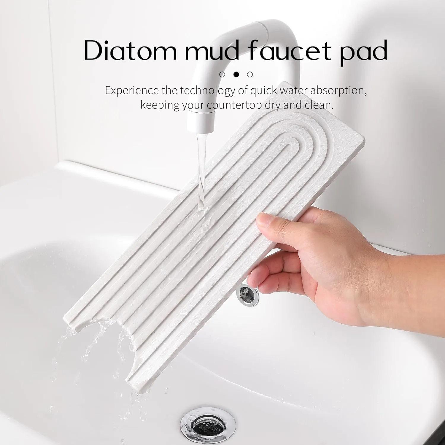 24'' Longer Faucet Mat for Kitchen Sink [Diatomite Stone Super Fast Drying] Stone Faucet Mat for Kitchen Sink Splash Guard Sink Stone Quick Dry around Faucet Stone Drying Mat Bathroom Quick Drying Mat