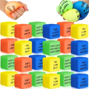 24 Pack Mini Bulk Stress Balls Cube Motivational Fidget Slow Rising Stress Relief 1.96'' Employee Appreciation Gifts TPR Sensory Inspirational Teacher Relieve Anxiety Party Favor Prizes