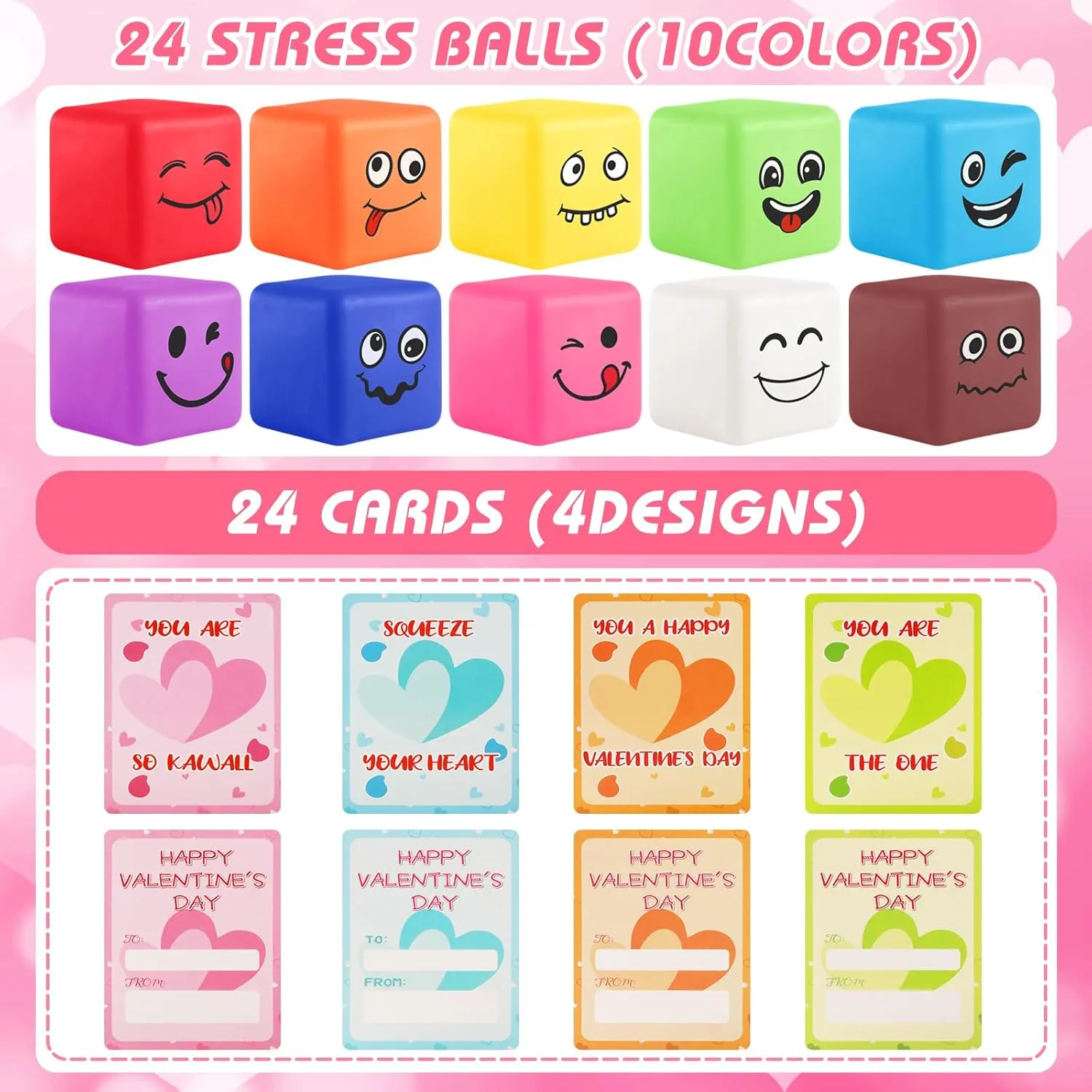 24 Pack Stress Balls for Kids, Fidget Stress Relief Toys Squeeze Balls for Boys Girls Classroom Exchange School Prize and Party Favors Gifts