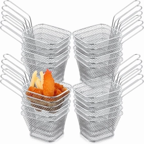 24 Pcs Mini Square Fry Basket Stainless Steel French Fries Holder Deep Fryer Baskets Only Square Mesh Food Holder with Handles Small Serving Basket for Kitchen Restaurant Cafe Barbecue(Sliver)