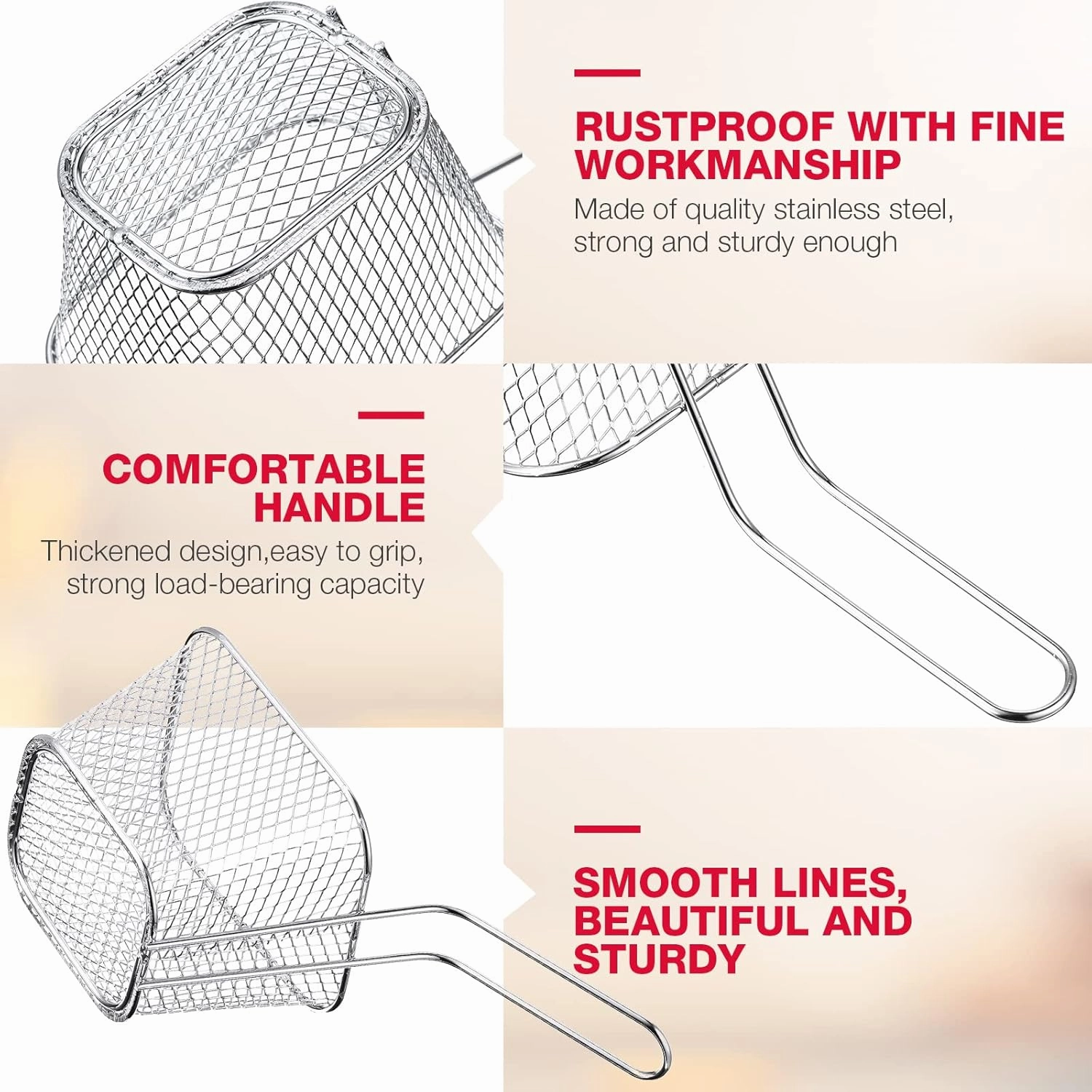 24 Pcs Mini Square Fry Basket Stainless Steel French Fries Holder Deep Fryer Baskets Only Square Mesh Food Holder with Handles Small Serving Basket for Kitchen Restaurant Cafe Barbecue(Sliver)