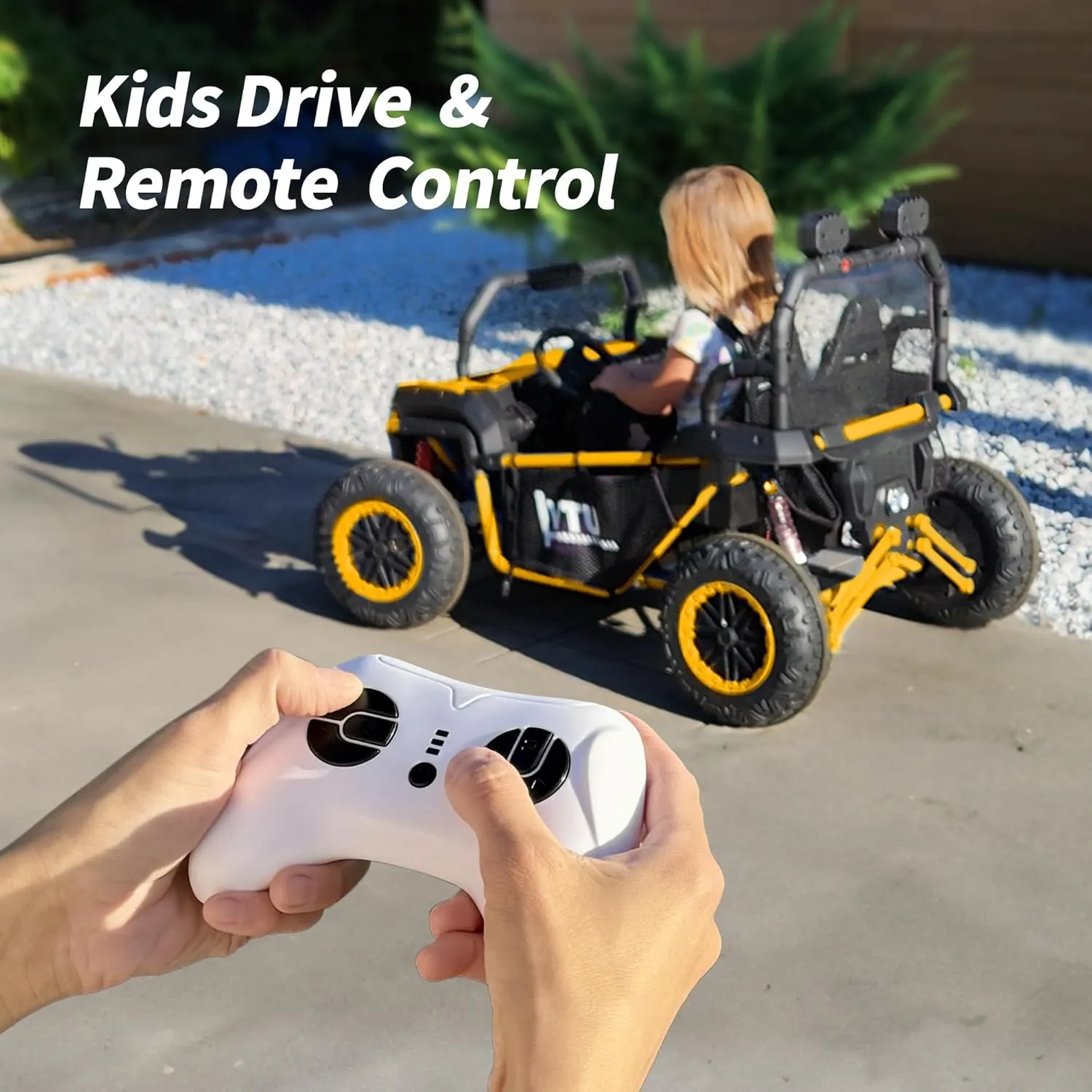 24V Kids UTV, 4WD 2 Seater Ride-on Toy Electric Car for Big Kids with Remote Control, 2WD/4WD Switchable, 4x200W Motor - Yellow