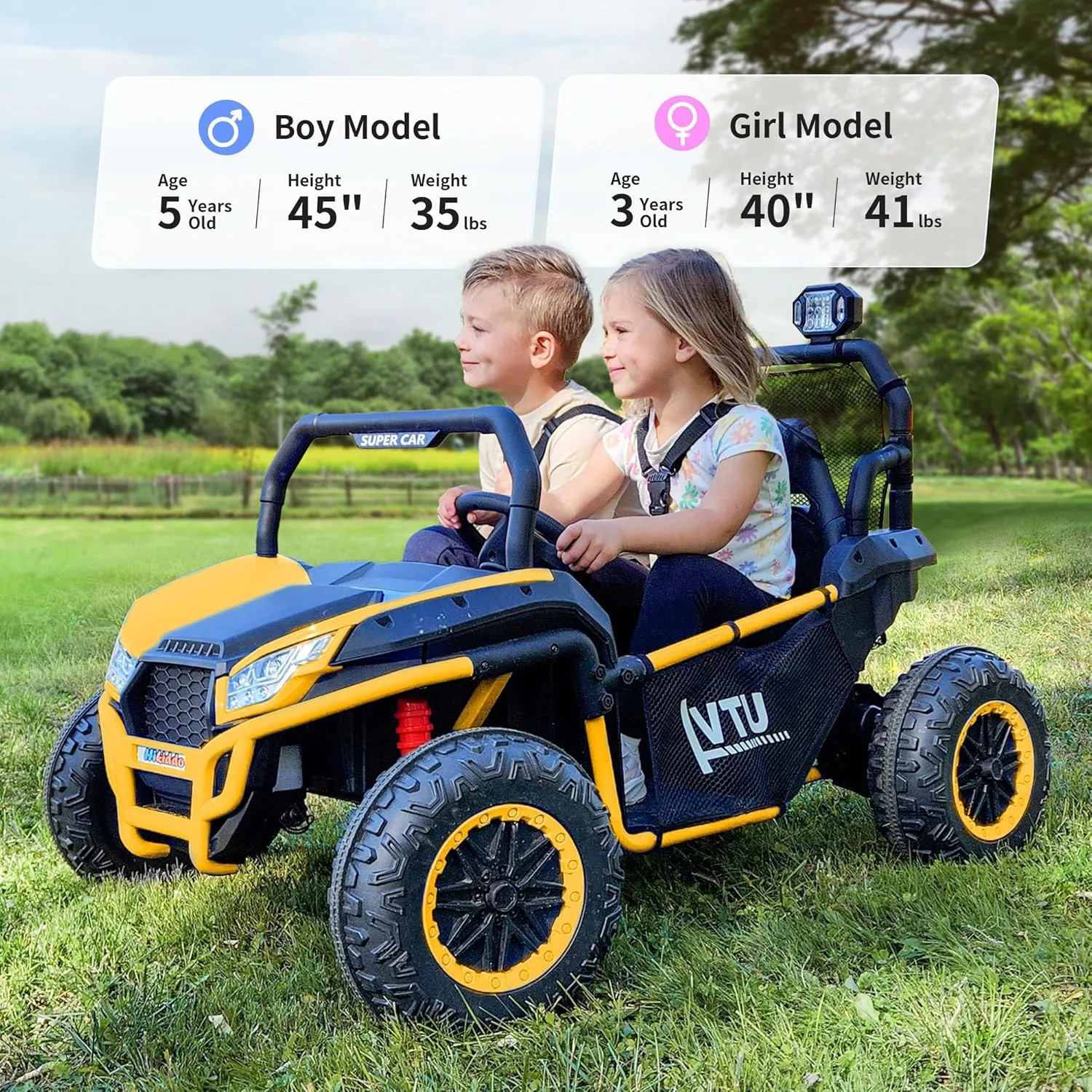 24V Kids UTV, 4WD 2 Seater Ride-on Toy Electric Car for Big Kids with Remote Control, 2WD/4WD Switchable, 4x200W Motor - Yellow
