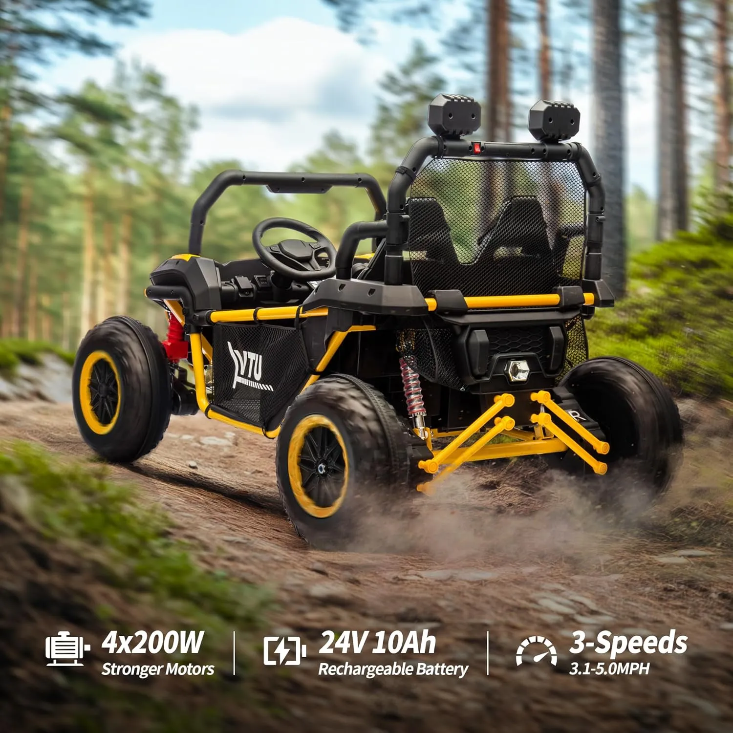 24V Kids UTV, 4WD 2 Seater Ride-on Toy Electric Car for Big Kids with Remote Control, 2WD/4WD Switchable, 4x200W Motor - Yellow
