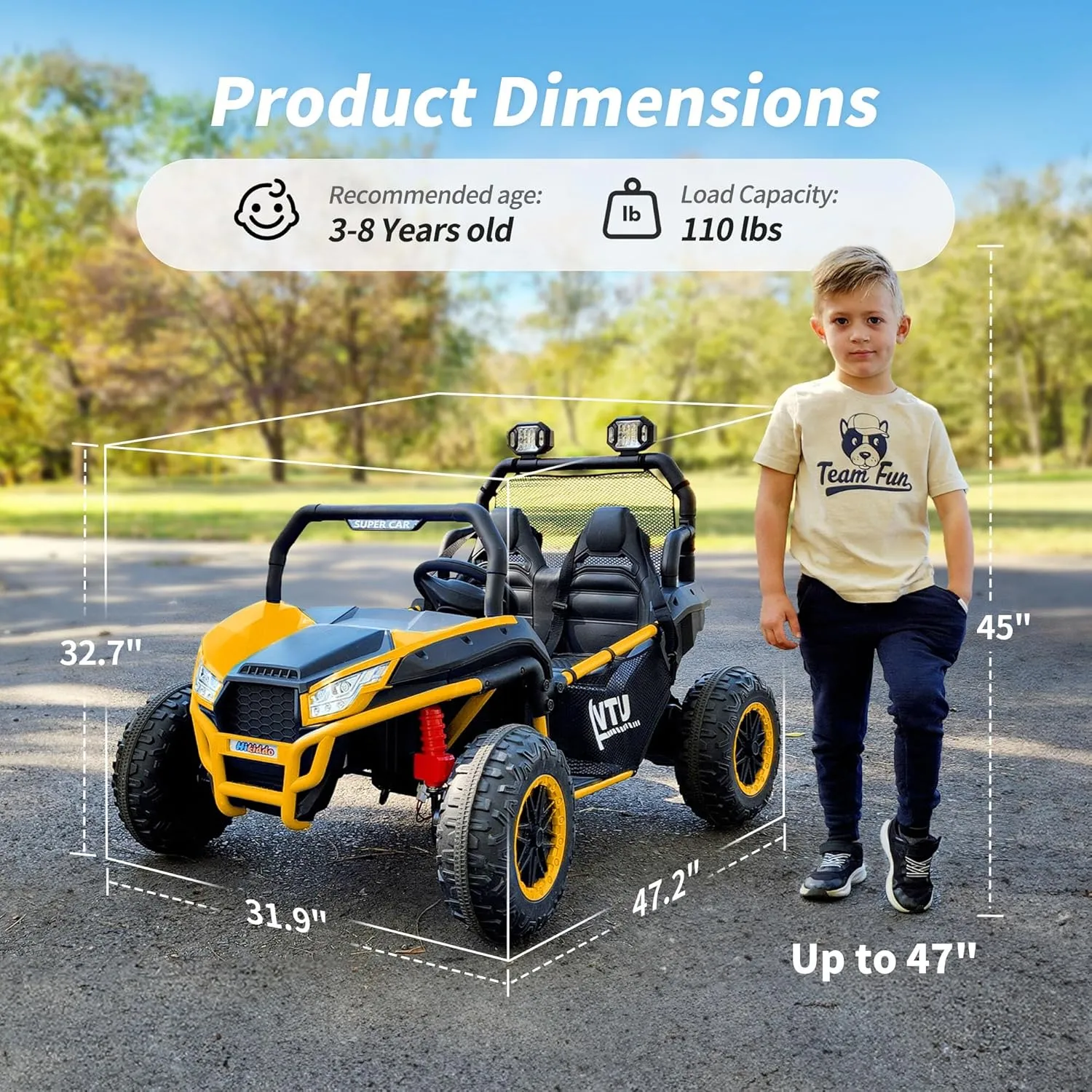 24V Kids UTV, 4WD 2 Seater Ride-on Toy Electric Car for Big Kids with Remote Control, 2WD/4WD Switchable, 4x200W Motor - Yellow