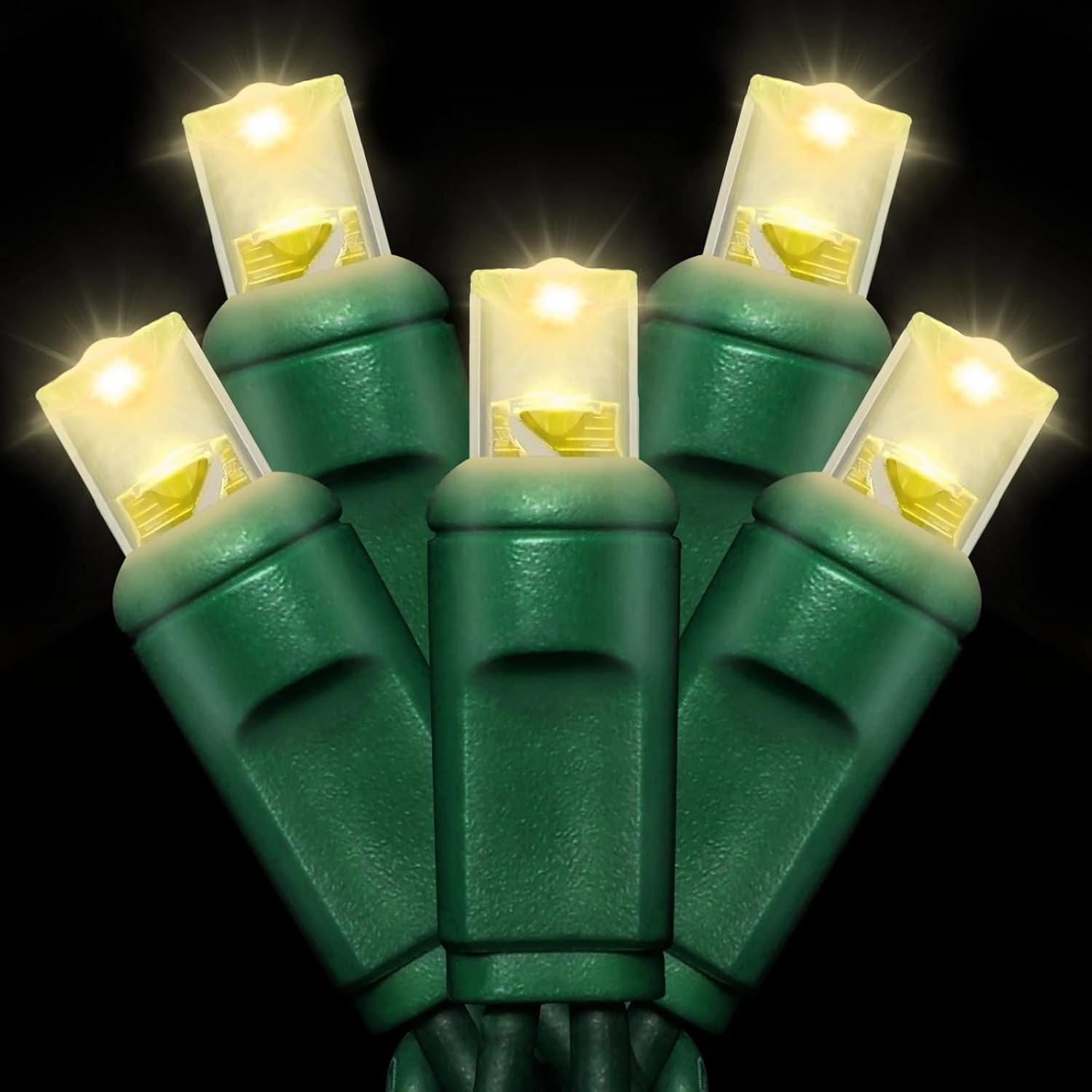 25ft 50 Counts Warm White LED Christmas Lights - Commercial Grade Outdoor Waterproof, 5mm Wide Angle Green Wire, Xmas Tree Lights, IP65, UL, JK5653