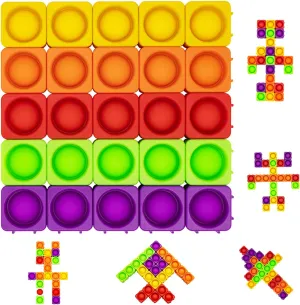 25Pcs Fidget Blocks Toys, Rainbow CVC Learning Pop Silicone Bubble Toy, DIY Classroom Educational Stress Relief Popper Puzzle Toy, Fidget Sensory Toys for Children Adults ADHD Autistic