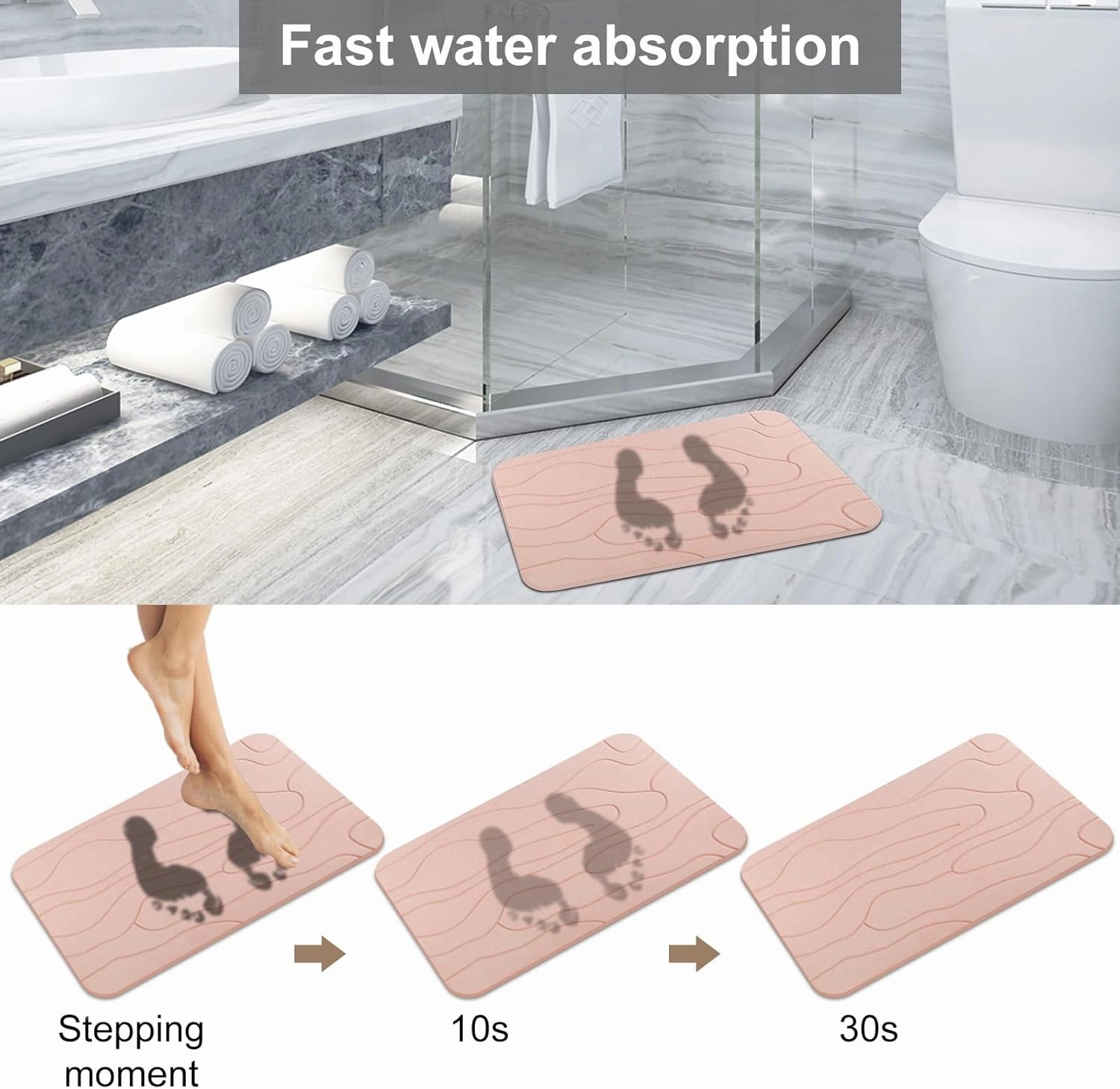 2 Pack Diatomaceous Earth Shower Mat, Stone Bath Mat, Nonslip Super Absorbent Fast-Drying Hard Bath Mat for Bathroom Shower Floor, 23.62 x 15.35 inch, Pink Pattern