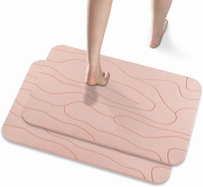 2 Pack Diatomaceous Earth Shower Mat, Stone Bath Mat, Nonslip Super Absorbent Fast-Drying Hard Bath Mat for Bathroom Shower Floor, 23.62 x 15.35 inch, Pink Pattern