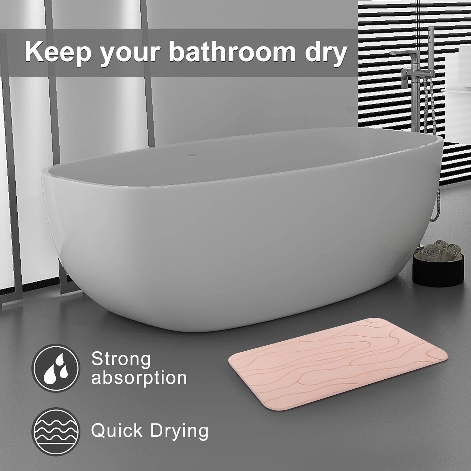 2 Pack Diatomaceous Earth Shower Mat, Stone Bath Mat, Nonslip Super Absorbent Fast-Drying Hard Bath Mat for Bathroom Shower Floor, 23.62 x 15.35 inch, Pink Pattern