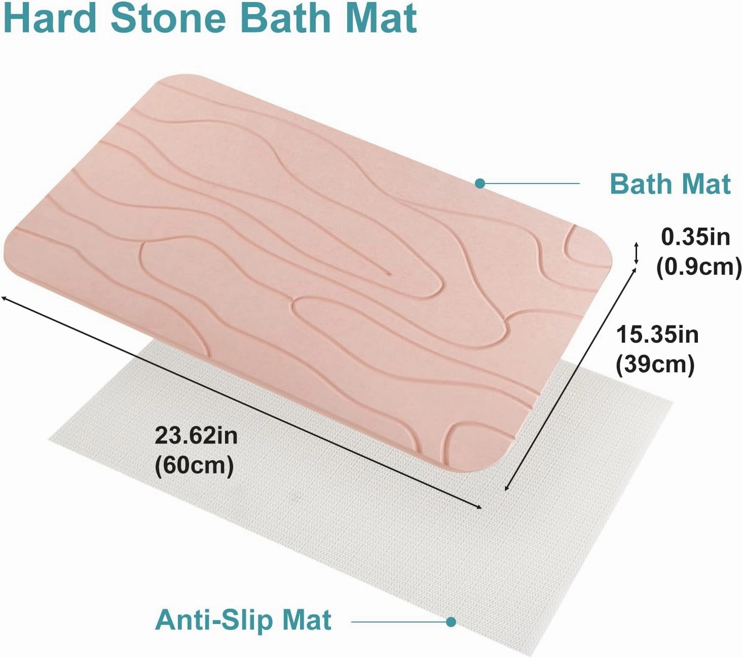 2 Pack Diatomaceous Earth Shower Mat, Stone Bath Mat, Nonslip Super Absorbent Fast-Drying Hard Bath Mat for Bathroom Shower Floor, 23.62 x 15.35 inch, Pink Pattern