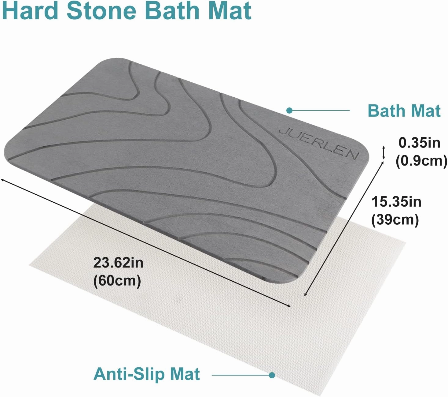 2 Pack Diatomaceous Earth Shower Mat, Stone Bath Mat, Nonslip Super Absorbent Fast-Drying Hard Bath Mat for Bathroom Shower Floor, 24 x 16 inch, Grey Wave Design