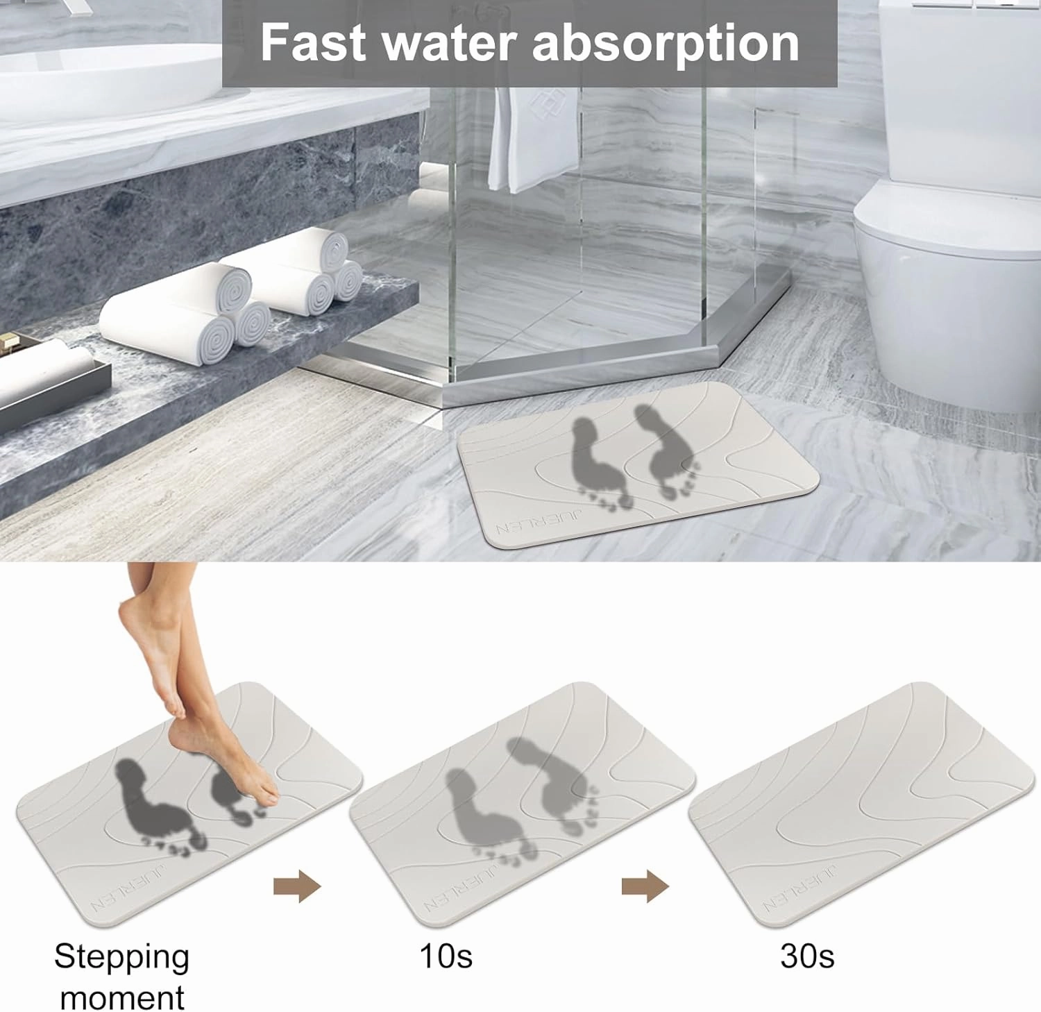 2 Pack Diatomaceous Earth Shower Mat, Stone Bath Mat, Nonslip Super Absorbent Fast-Drying Hard Bath Mat for Bathroom Shower Floor, 24 x 16 inch, Pallid Wave Design