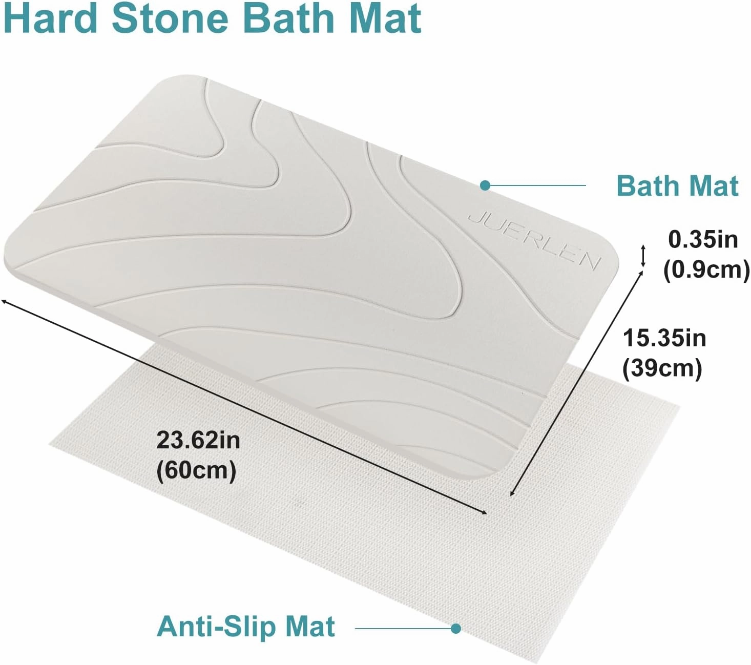 2 Pack Diatomaceous Earth Shower Mat, Stone Bath Mat, Nonslip Super Absorbent Fast-Drying Hard Bath Mat for Bathroom Shower Floor, 24 x 16 inch, Pallid Wave Design