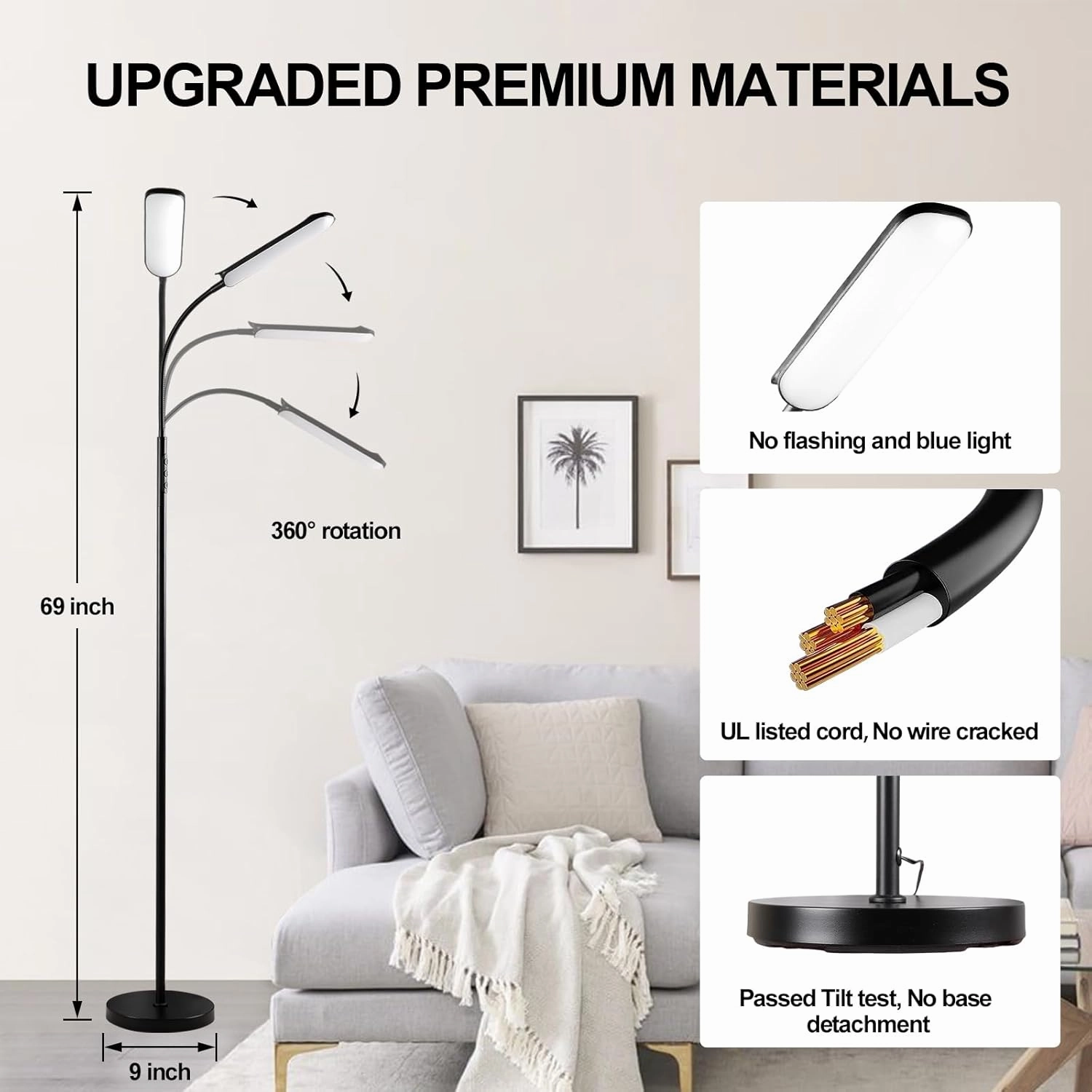 2 Pack LED Floor Lamp, 18W 1800LM Bright, 2 Remotes, Dimmable, Eye-Caring, Standing, Reading, Living Room, Bedroom, Office
