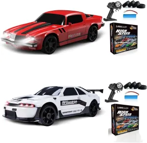 2PCS RC Drift Car 1:24 Remote Control Car 4WD 15KM/H High Speed Racing Sport Car with LED Lights RC Cars Toy Cars for Kids Boys Girls Adults Gifts Birthday Christmas Rechargeable Batteries