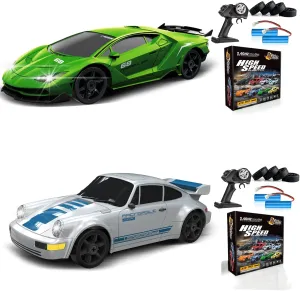 2PCS Remote Control Car RC Drift Car 2.4GHz 1:24 4WD 15KM/H High Speed Racing Sport Car with LED Lights Drifting Tire Racing Sport Toy for Adults Boys Girls Kids Gift 2Pcs Rechargeable Batteries