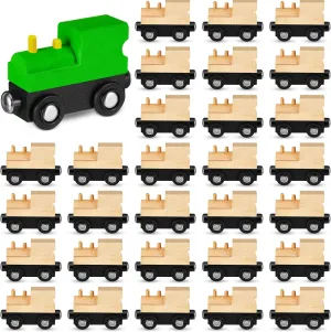 30 Pcs Unfinished DIY Wooden Trains Unpainted Train Cars Toys for Railway Paint Project, Birthday Party Theme Decorations Crafts Supplies(Classic)