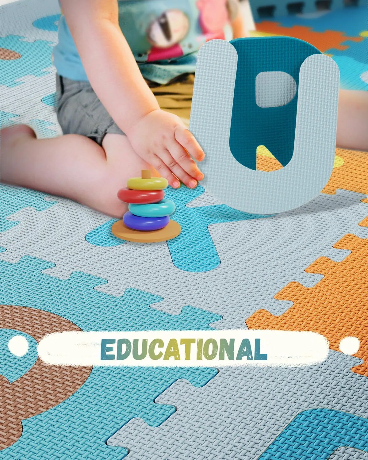 36PCS Foam Floor Tiles Interlocking Puzzle Foam Tiles for Kids Soft Baby Play Mat, 12"x12" Large Educationa Jigsaw Foam Floor Mats for Playroom, Nursery, Gym (F)