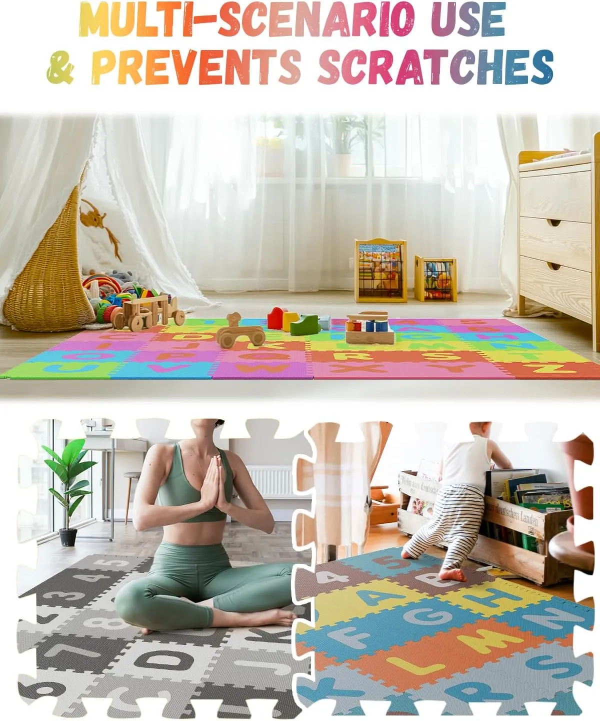 36PCS Foam Floor Tiles Interlocking Puzzle Foam Tiles for Kids Soft Baby Play Mat, 12"x12" Large Educationa Jigsaw Foam Floor Mats for Playroom, Nursery, Gym (F)