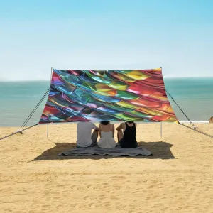 3D Dragon Scales Colorful Beach Canopy Tent Anti-UV & Wind Resistant, Camping Sun Shelter Easy Setup Portable,Outdoor Shade Tents with Sandbags,Sand Shovels,Ground Pegs & Stability Poles