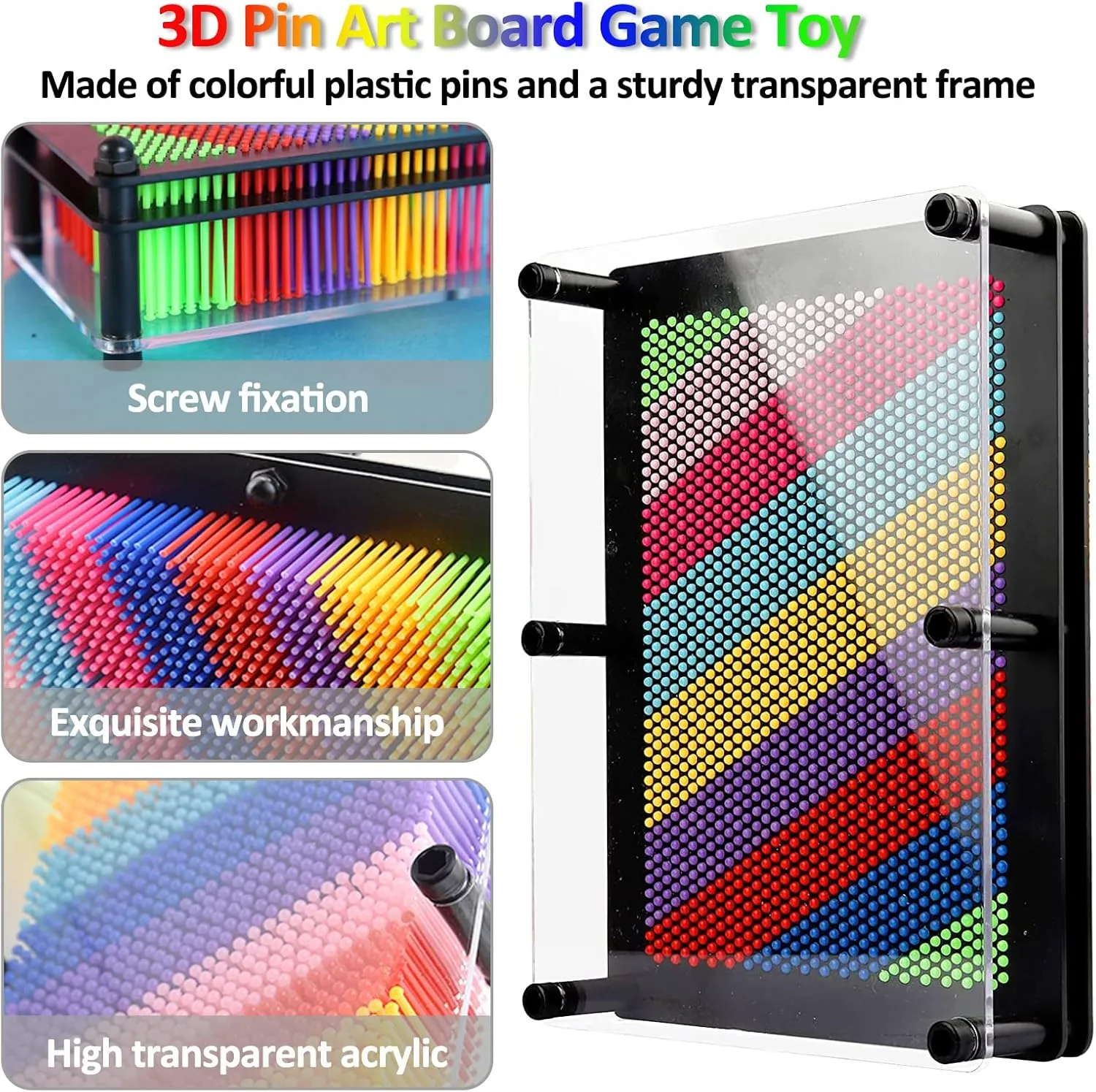 3D Pin Art Toy, Colorful Plastic Board Large Size 8 x 6 in, Classic Desktop Novelty Sculpture Impression Needle Toy for Kids