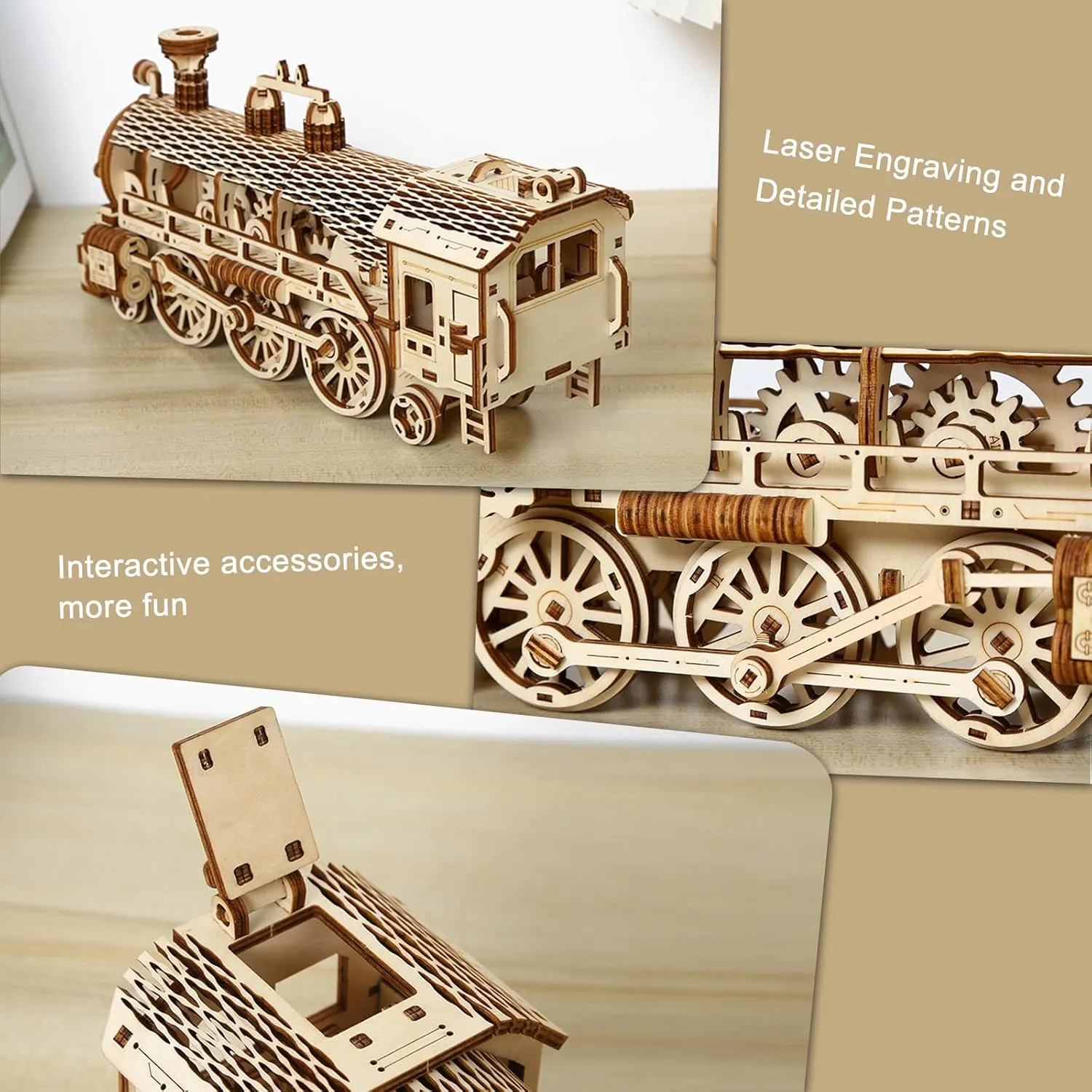 3D Wooden Puzzle for Adults, Mechanical Steam Trains Puzzle, DIY Vehicle Model Building Kit Handicraft Wood Craft Hobbies Toy, Birthday for Hobbyist 14  Family Women Men, 361 Pcs