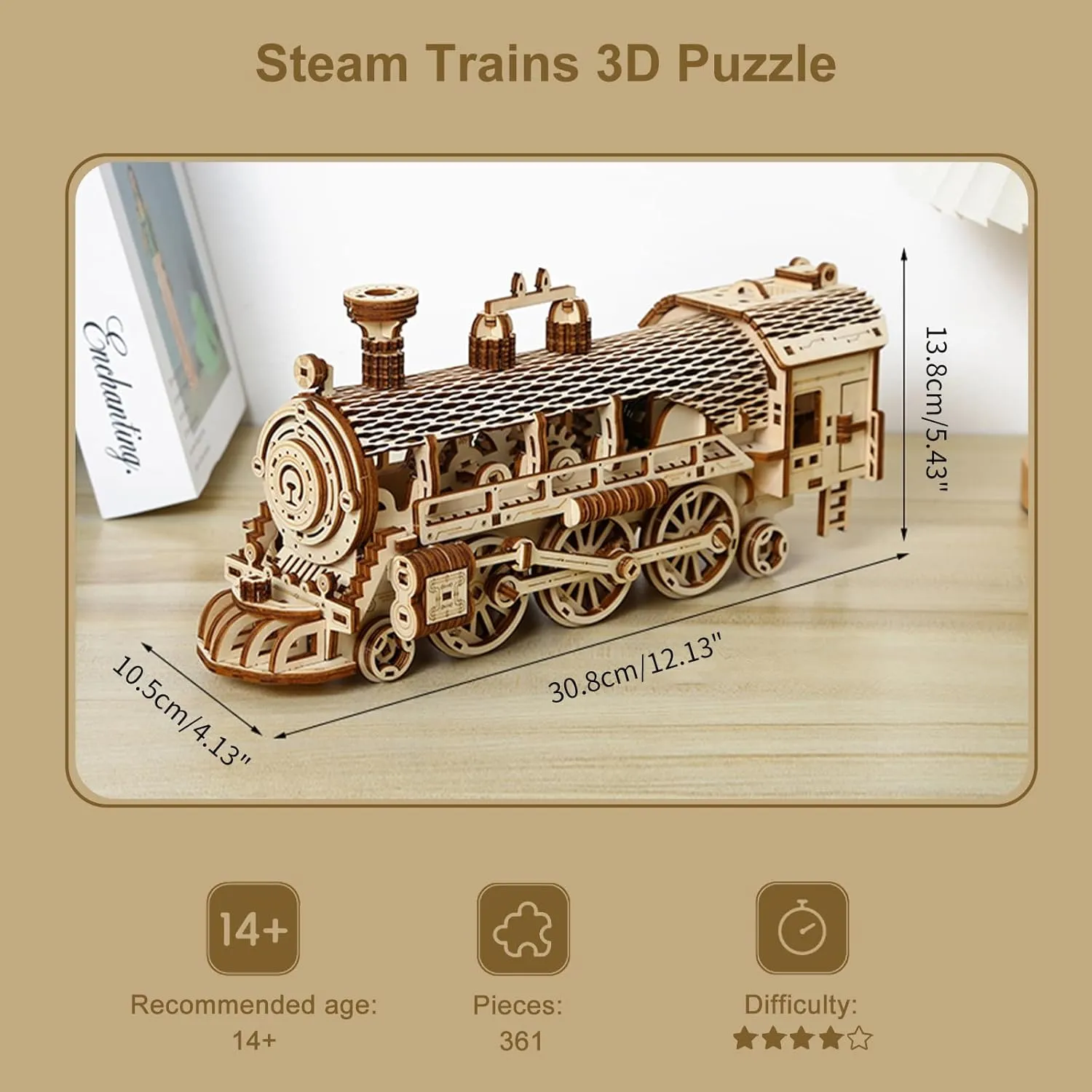 3D Wooden Puzzle for Adults, Mechanical Steam Trains Puzzle, DIY Vehicle Model Building Kit Handicraft Wood Craft Hobbies Toy, Birthday for Hobbyist 14  Family Women Men, 361 Pcs