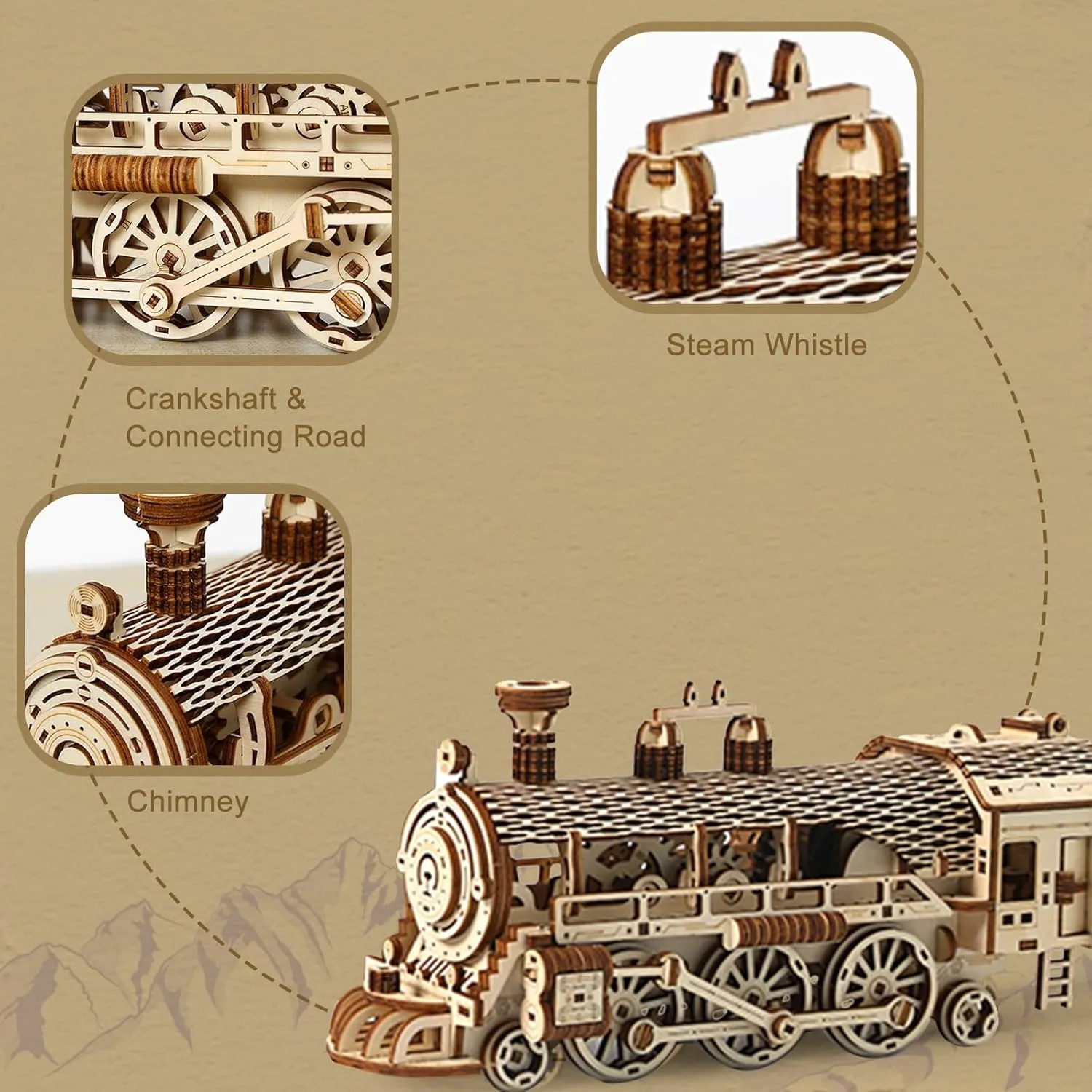3D Wooden Puzzle for Adults, Mechanical Steam Trains Puzzle, DIY Vehicle Model Building Kit Handicraft Wood Craft Hobbies Toy, Birthday for Hobbyist 14  Family Women Men, 361 Pcs