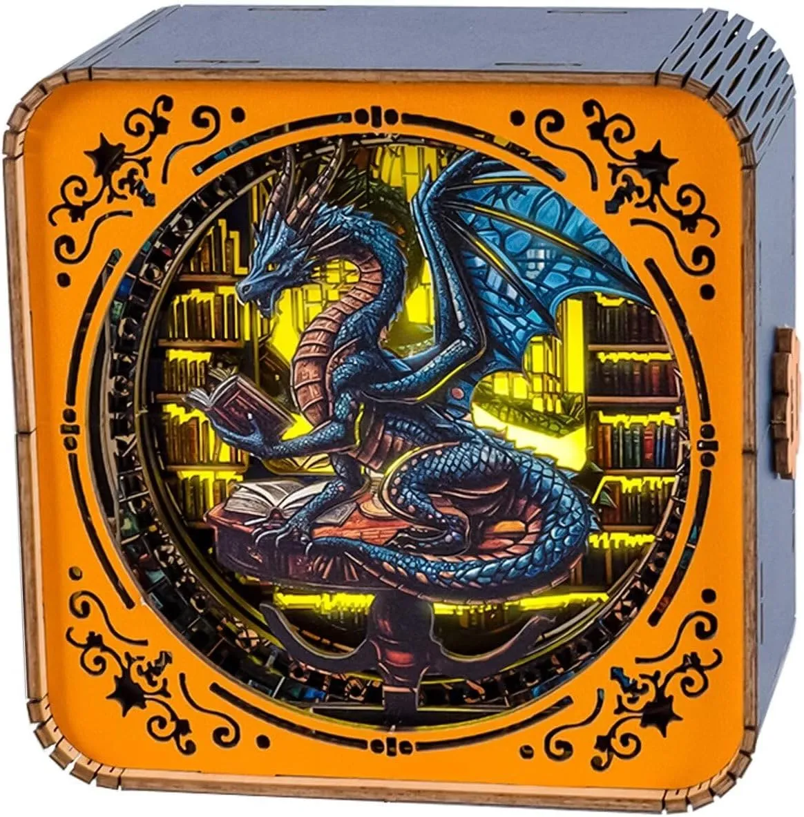 3D Wooden Puzzle Night Light for Adults Library's Dragon – Creative DIY Craft Gift for Women Men - Perfect for Home Decor Holiday Halloween Christmas Decorations
