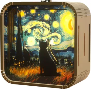 3D Wooden Puzzle Night Light,DIY 3D Puzzles for Adults with Touch Night Light, New Year Gifts, Birthday Gifts for Teen, Desk Decor for DIY Puzzle Lovers, Men and Women (Van Gogh's Cat)