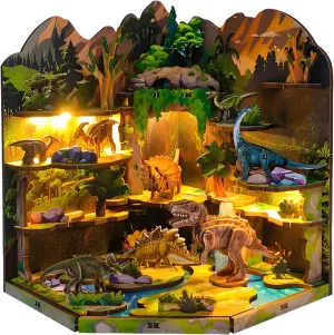 3D Wooden Puzzles for Adults, DIY Miniature Dollhouse, Book Nook Kit, Built-in LED Model Kit Hobby Gifts for Adults Teens Home Decor, Ideal Gift for Teenager Men (Jurassic)