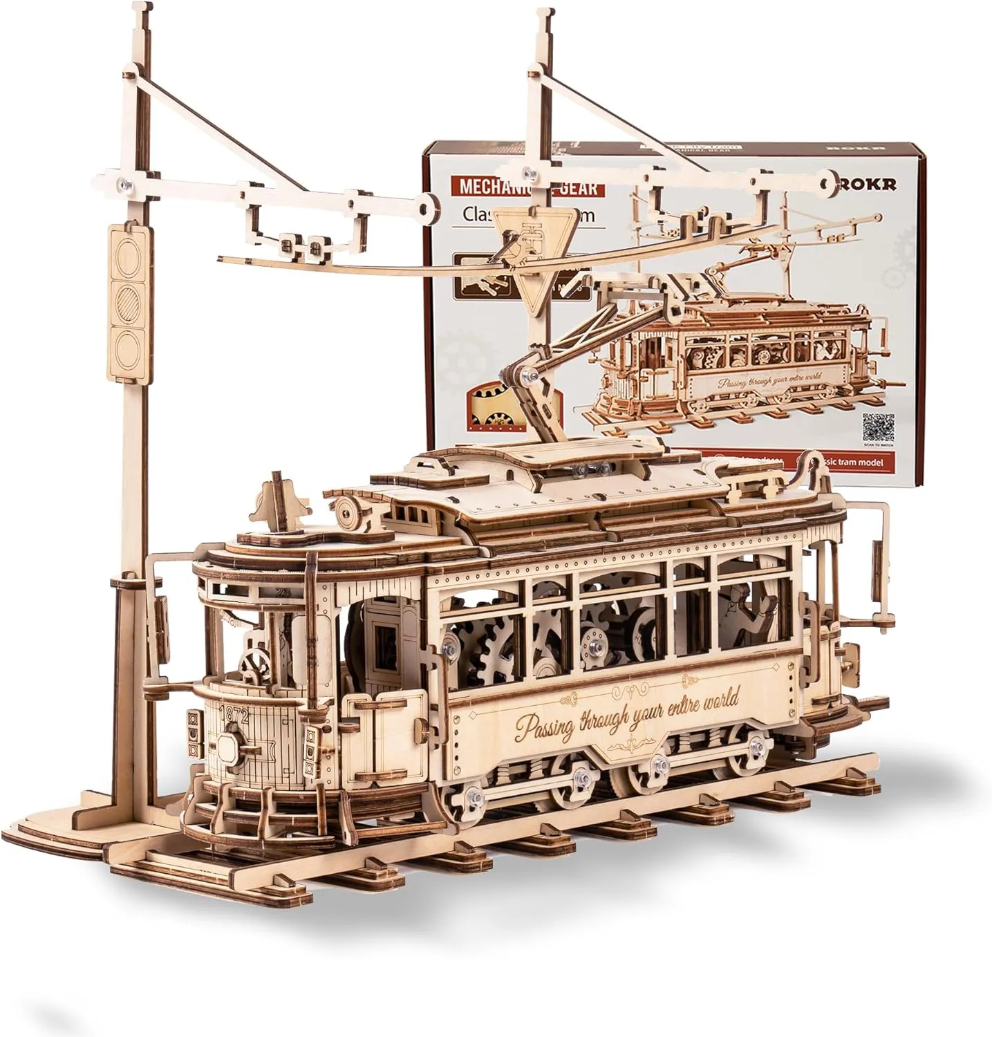 3D Wooden Puzzles Model Car Kits for Adults to Build - Wooden Toy Tram Train Set with Railway - Wood 3D Puzzles for Adults - Gift Idea for Christmas Father's Day Birthday