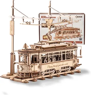 3D Wooden Puzzles Model Car Kits for Adults to Build - Wooden Toy Tram Train Set with Railway - Wood 3D Puzzles for Adults - Gift Idea for Christmas Father's Day Birthday