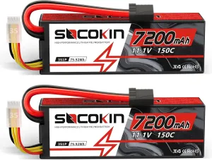 3S Lipo Battery 11.1V 7200mAh 150C RC Lipo Battery Hard Case with TR Plug for RC Car RC Truck Airplane Helicopter Boat Car Racing RC Hobby (2 Pack)
