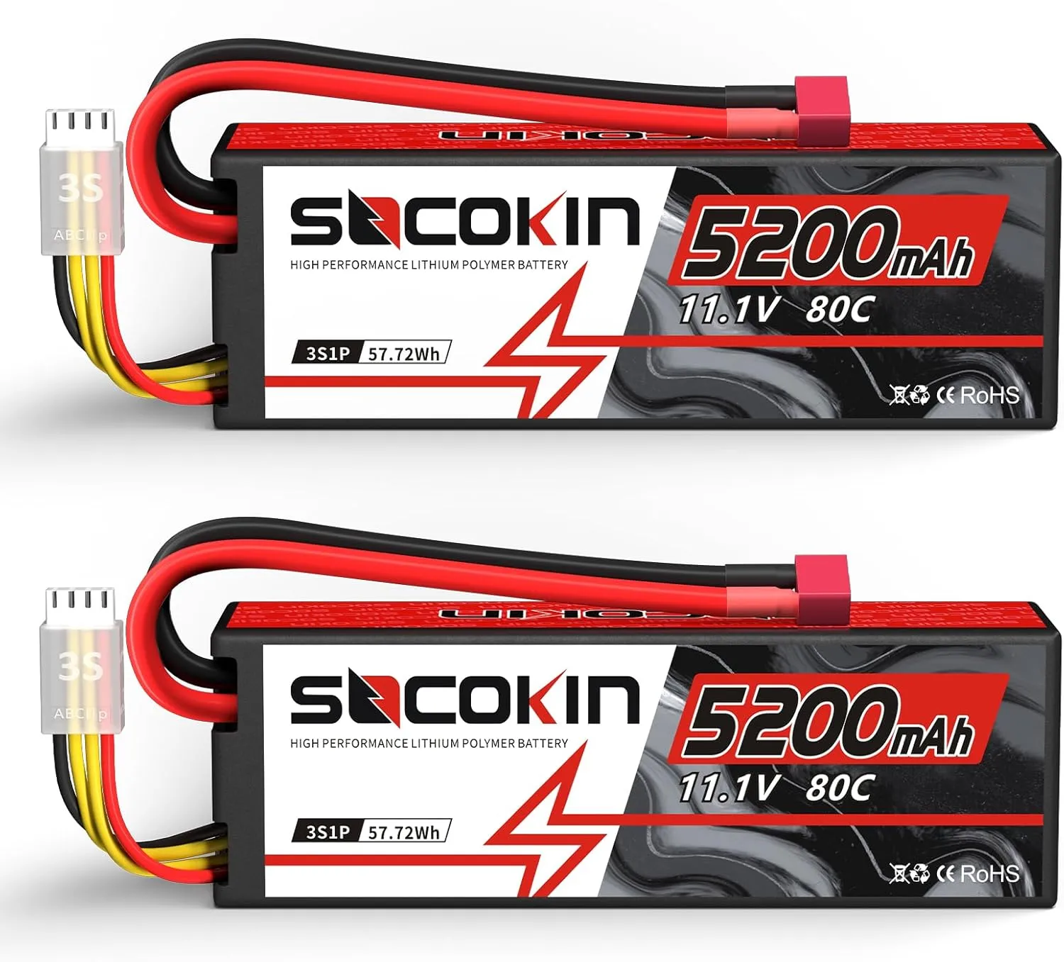3S Lipo Battery 11.1V 80C 5200mAh with Hard Case,Deans T Plug for RC Model RC Racing Truck RC Racing Car RC Boat Drone Redcat Racing FPV (2 Pack)