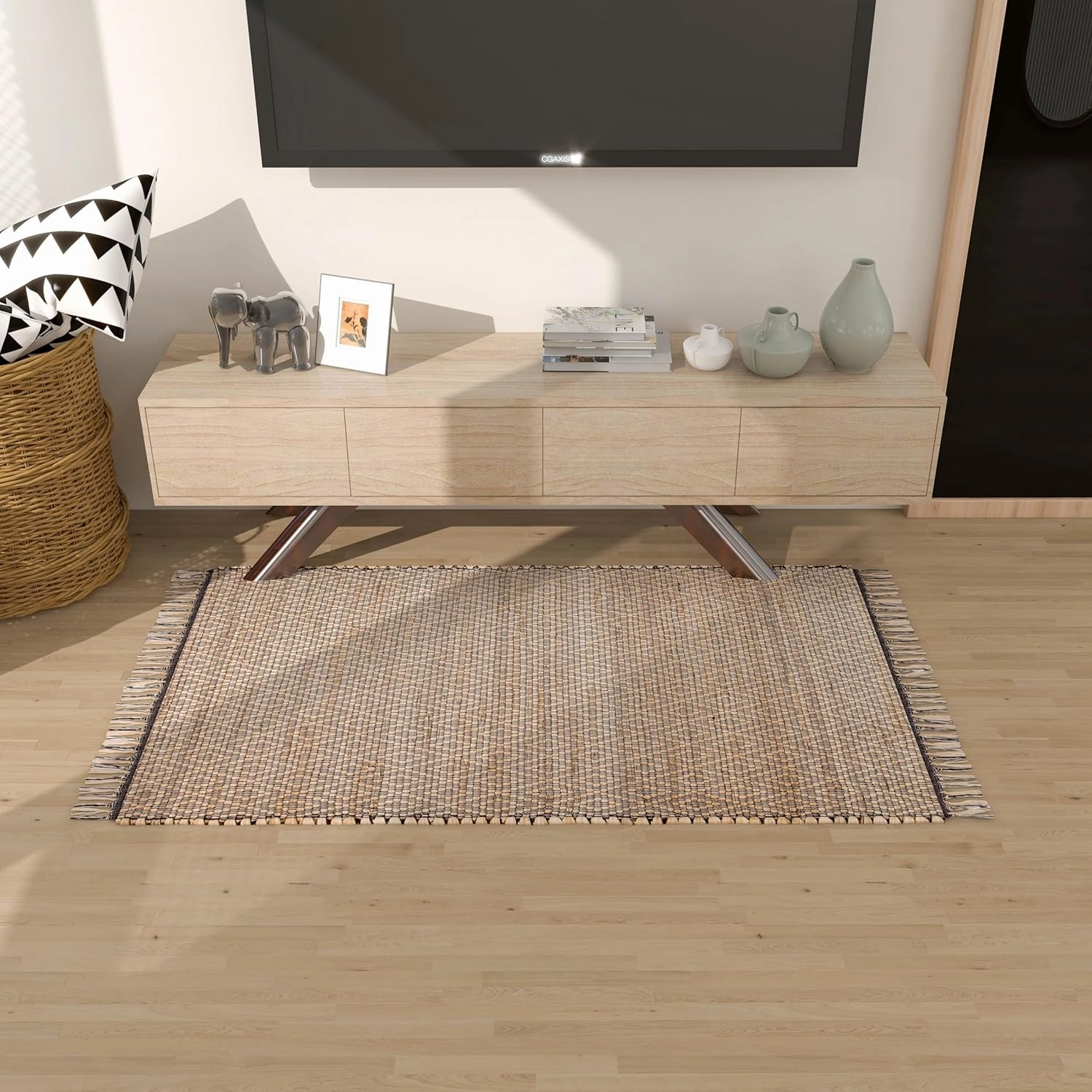 3x5 ft Jute Natural Area Rug, 100% Hand Woven Rug for Indoor Front Entrance Kitchen, bedrooms & Bathrooms, Low-Pile Floor Carpet, Premium Quality Home Decor