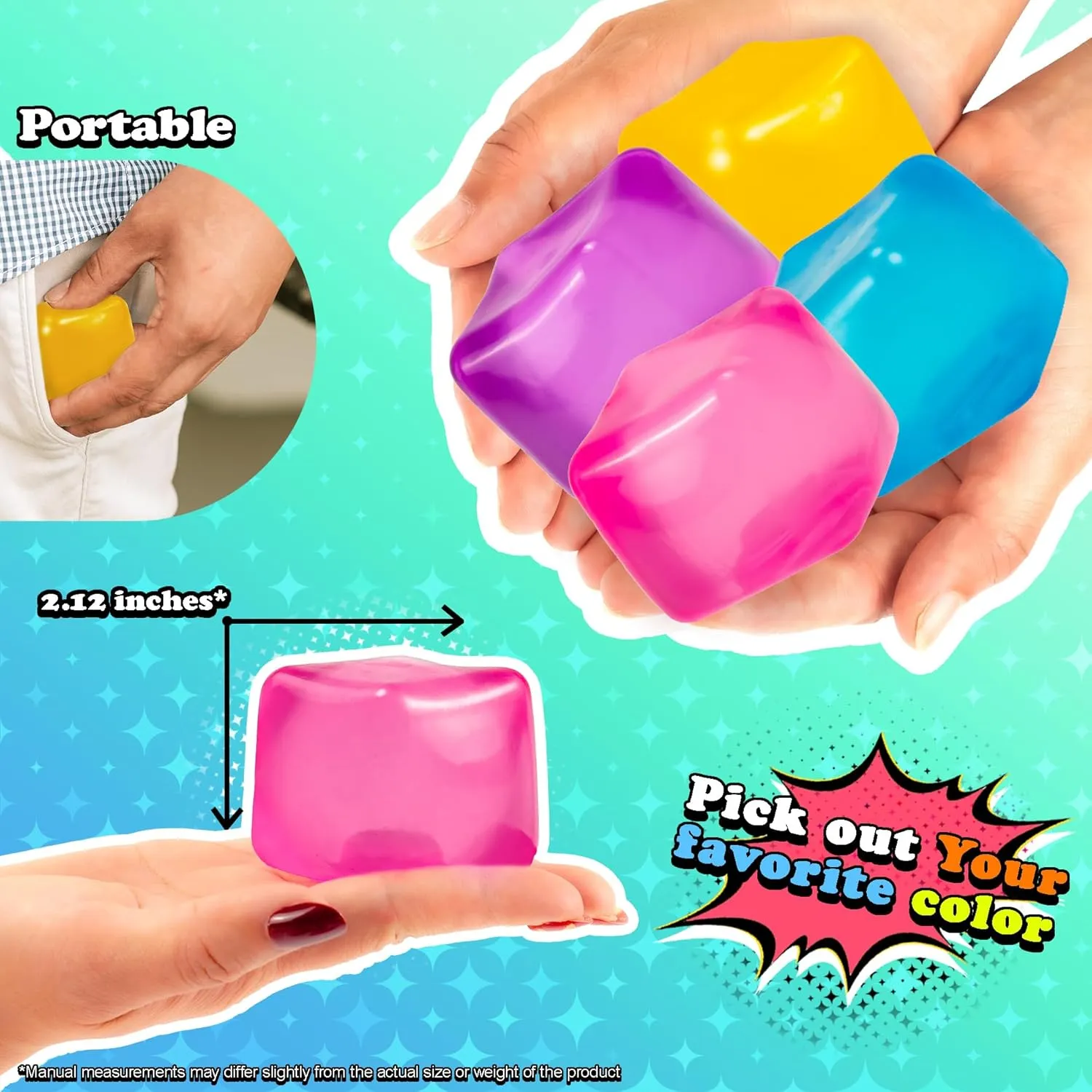 4-Pack Stress Cube Gift Set – Squishy Fidget Toys for Adults & Kids, Calming Anxiety Relief & Autism Support, Soft Ice Cube Shape in 4 Colors
