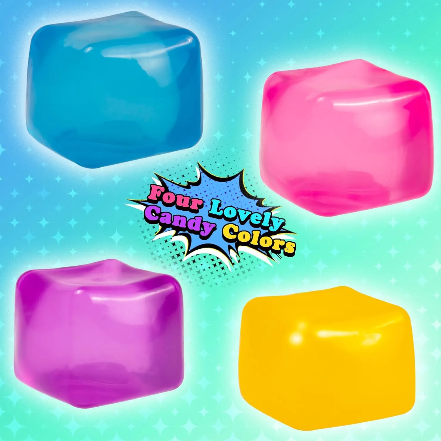 4-Pack Stress Cube Gift Set – Squishy Fidget Toys for Adults & Kids, Calming Anxiety Relief & Autism Support, Soft Ice Cube Shape in 4 Colors