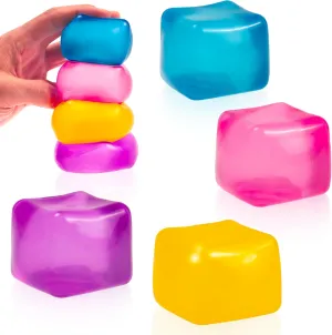 4-Pack Stress Cube Gift Set – Squishy Fidget Toys for Adults & Kids, Calming Anxiety Relief & Autism Support, Soft Ice Cube Shape in 4 Colors