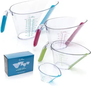 4-Piece Angled Liquid Measuring Cups Plastic Set - Mini Oz, 1, 2 and 4 Plastic Measuring Cup Sizes - Measuring Cups For Liquids with ML & Cups Measures - KPKitchen Small & Large Measure Cup