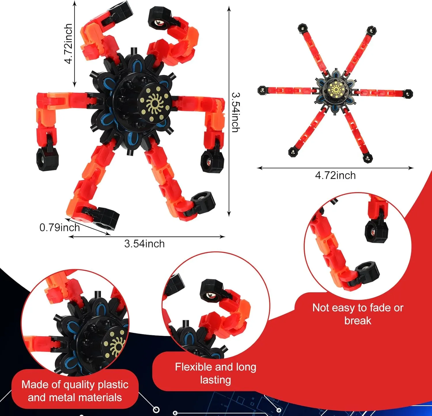 40 Pack Funny Sensory Fidget Toy Transformable Chain Robot Finger Toy DIY Deformation Robot Mechanical Spinners Stress Relief Autistic Gifts for Adult Teen Prize Stuffer Party Favor (Classic)