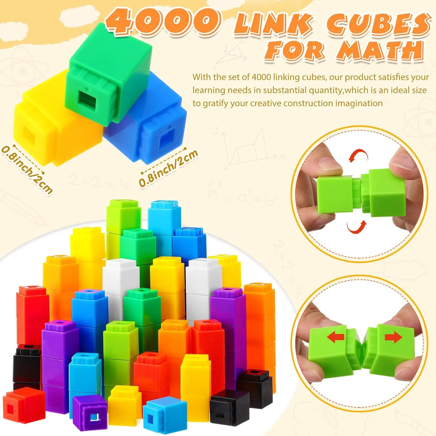 4000 Pcs Math Cubes Linking Cubes Math Educational Counting Toy Connecting Counting Blocks Manipulatives Learning Activities Toys for Kindergarten Homeschool Preschool Supplies