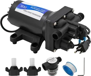 4008-171-A65 Water Pump 115V 3.0GPM Revolution Pump with Strainer 11.3LPM/55PSI/3.7Bar Water Pump for RV Marine Boat 4008-171-E65 Built-In Pressure Switch Viton Valves Self-Priming & 1/2" NPTF Port